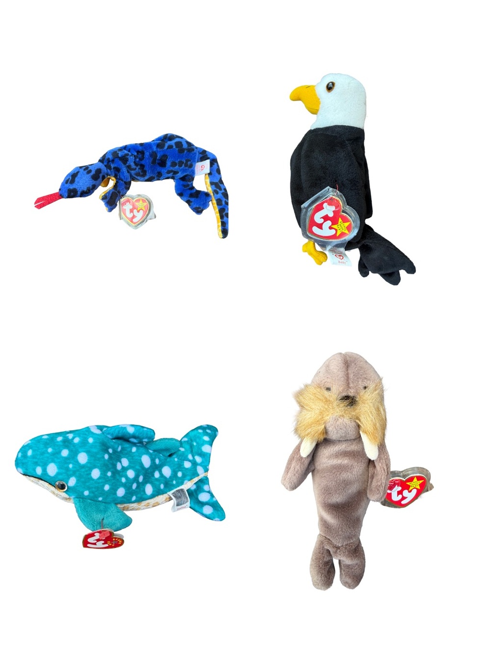 Ty Beanie Babies VTG Lot Poseidon Lizzy Baldy Jolly 1990s 2001 Plush Retired